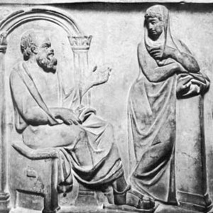 Socrates dialoguing with an interlocutor.